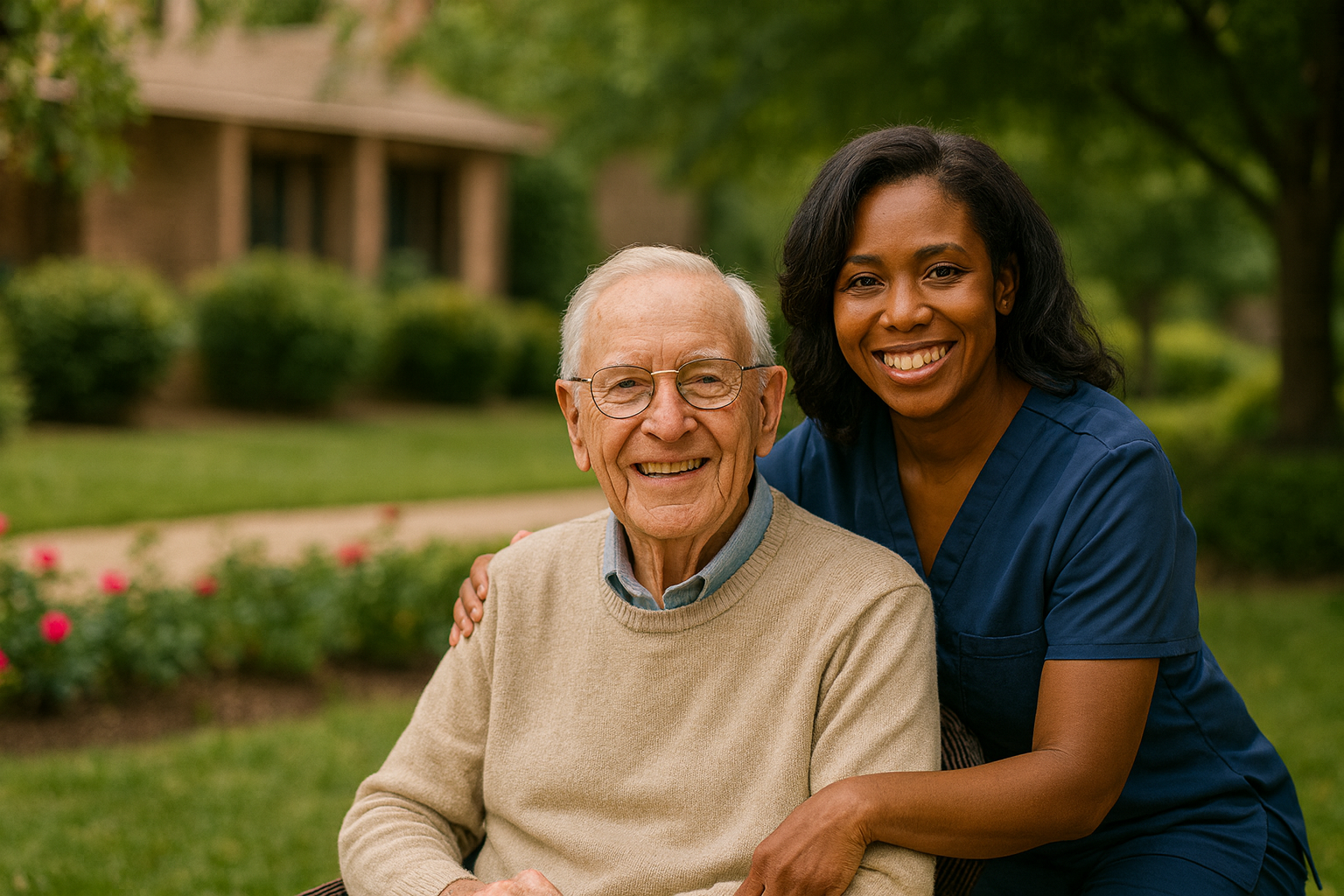 Residents and caregivers at Vale Healthcare Center