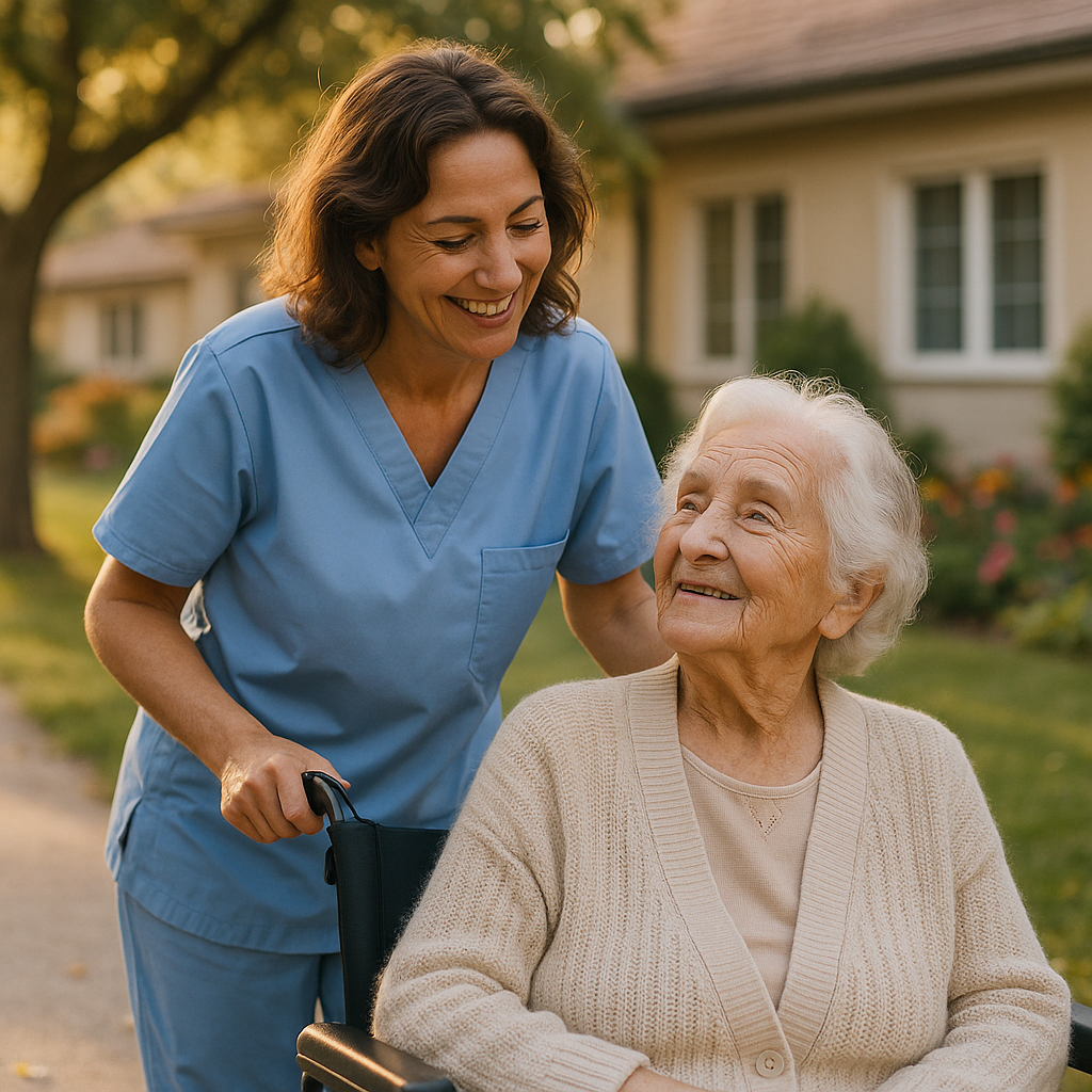 Residents and caregiver at Driftwood Healthcare Center-Santa Cruz