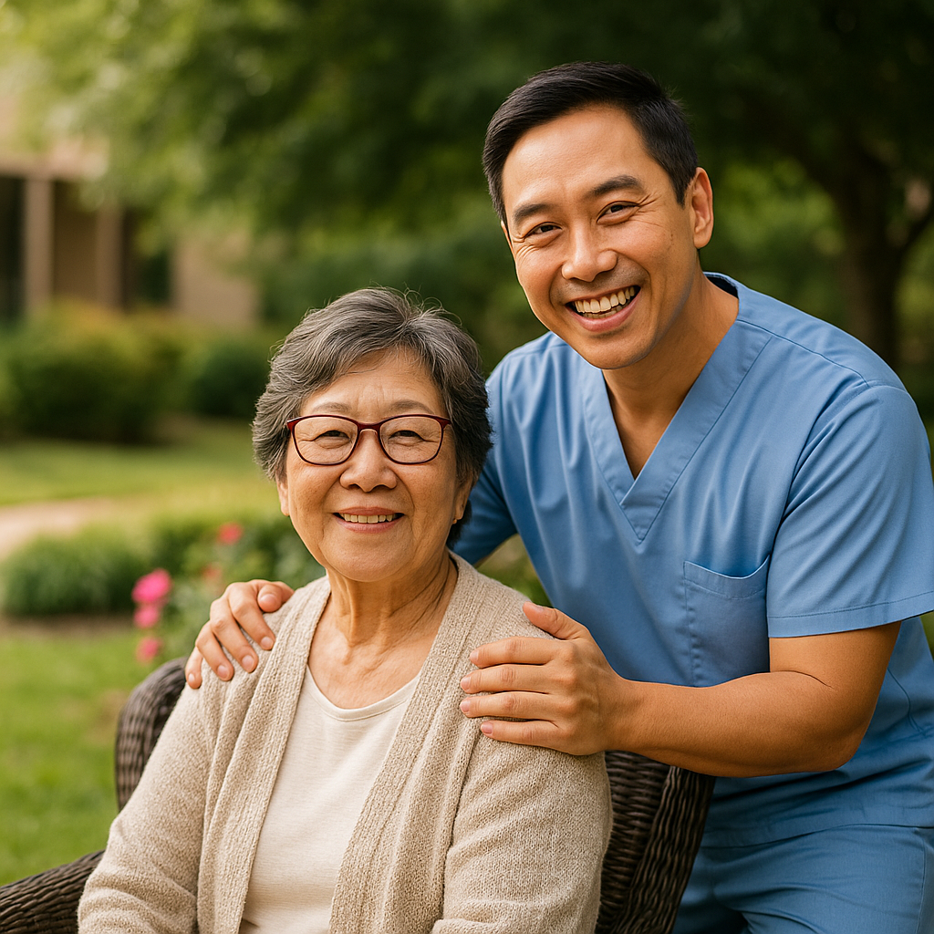 Residents and caregiver at Hayward Hills Healthcare Center